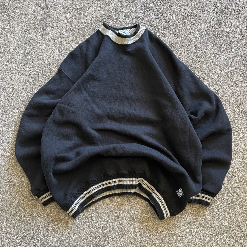 Mens Discus Athletic Sweatshirt XL Black Excellent Vintage 90s USA Striped Trim
